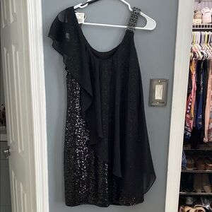 Black Sequin One-Shoulder Dress